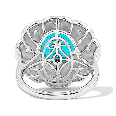 Capri Blue Quartz, Swiss Blue Topaz Ring in Platinum Over Sterling Silver (Size 10.5) 7.63 ctw