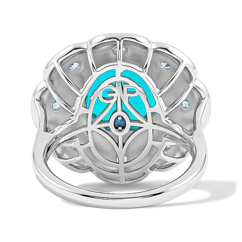 Capri Blue Quartz, Swiss Blue Topaz Ring in Platinum Over Sterling Silver (Size 10.5) 7.63 ctw