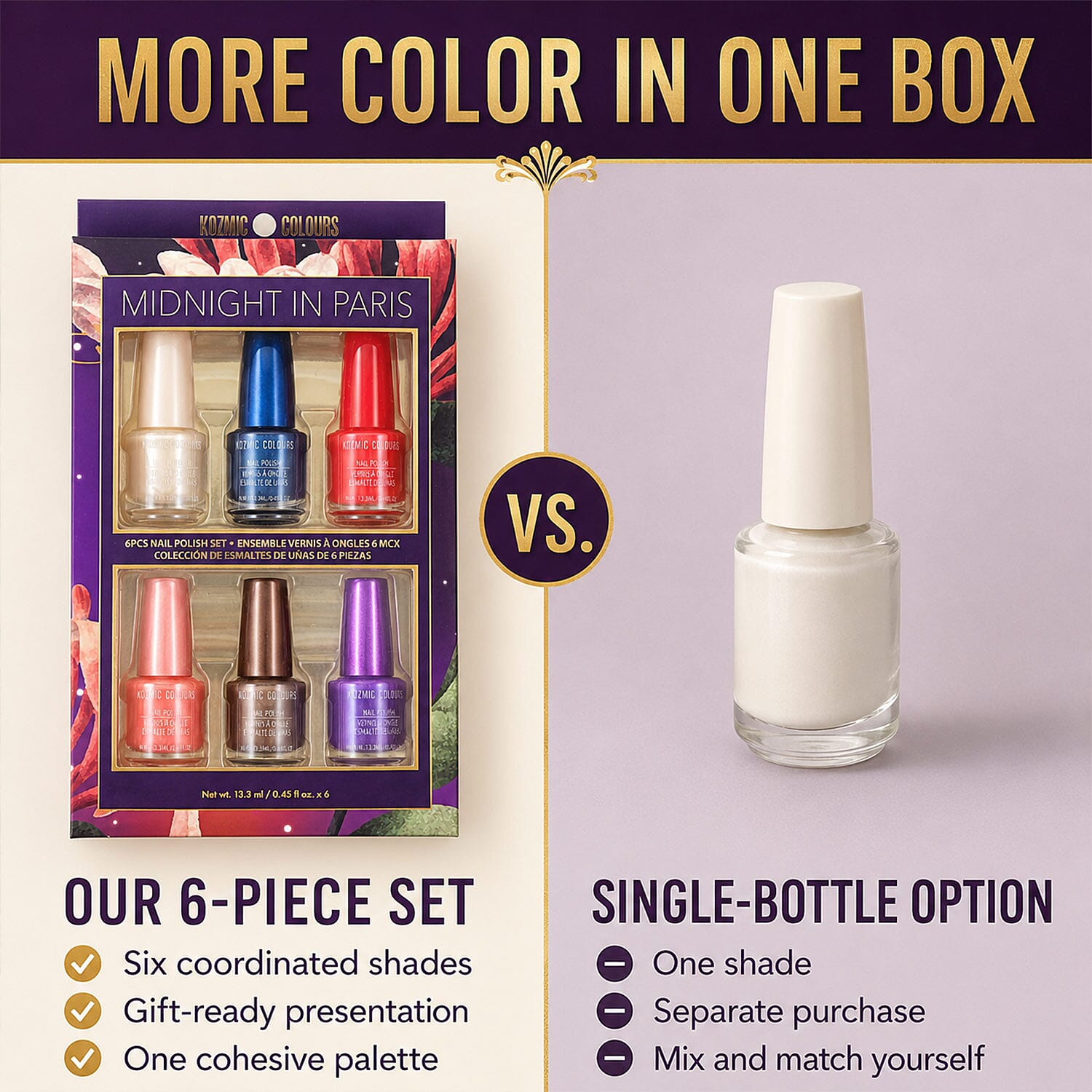 Closeout Kozmic Colours Set of 6 Midnight in Paris Nail Polishes (6x 0.45oz)