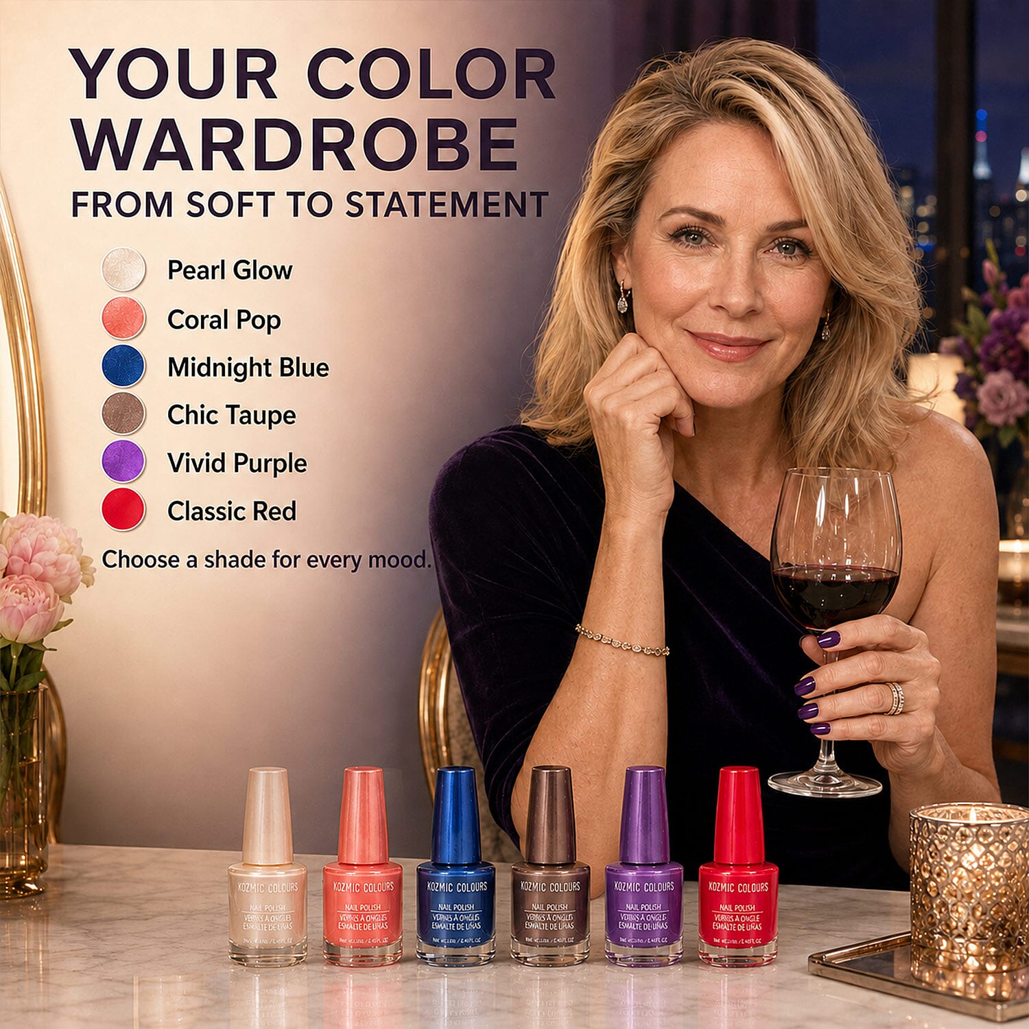 Closeout Kozmic Colours Set of 6 Midnight in Paris Nail Polishes (6x 0.45oz)