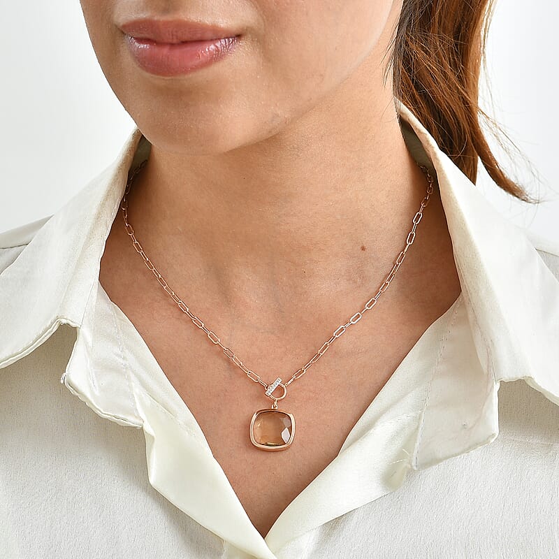 D'Joy Premium Brazilian Citrine and White Zircon 7.00 ctw Necklace in 18K Vermeil Rose Gold Over Sterling Silver 18 Inches