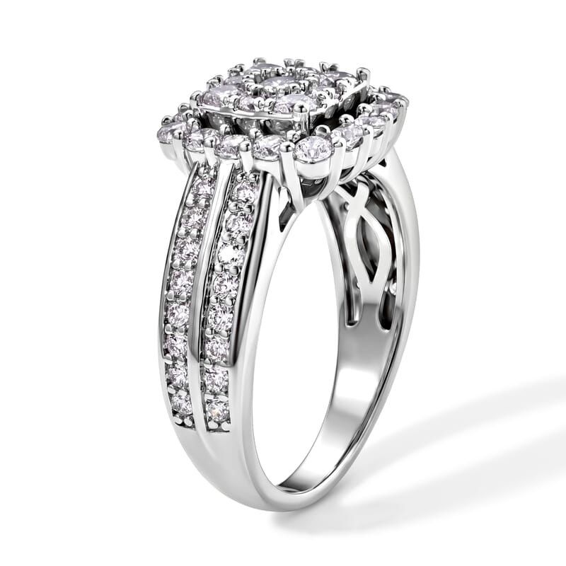 EverTrue Simulated Diamond Victorian Halo Ring in Platinum Bond (Size 5.0)