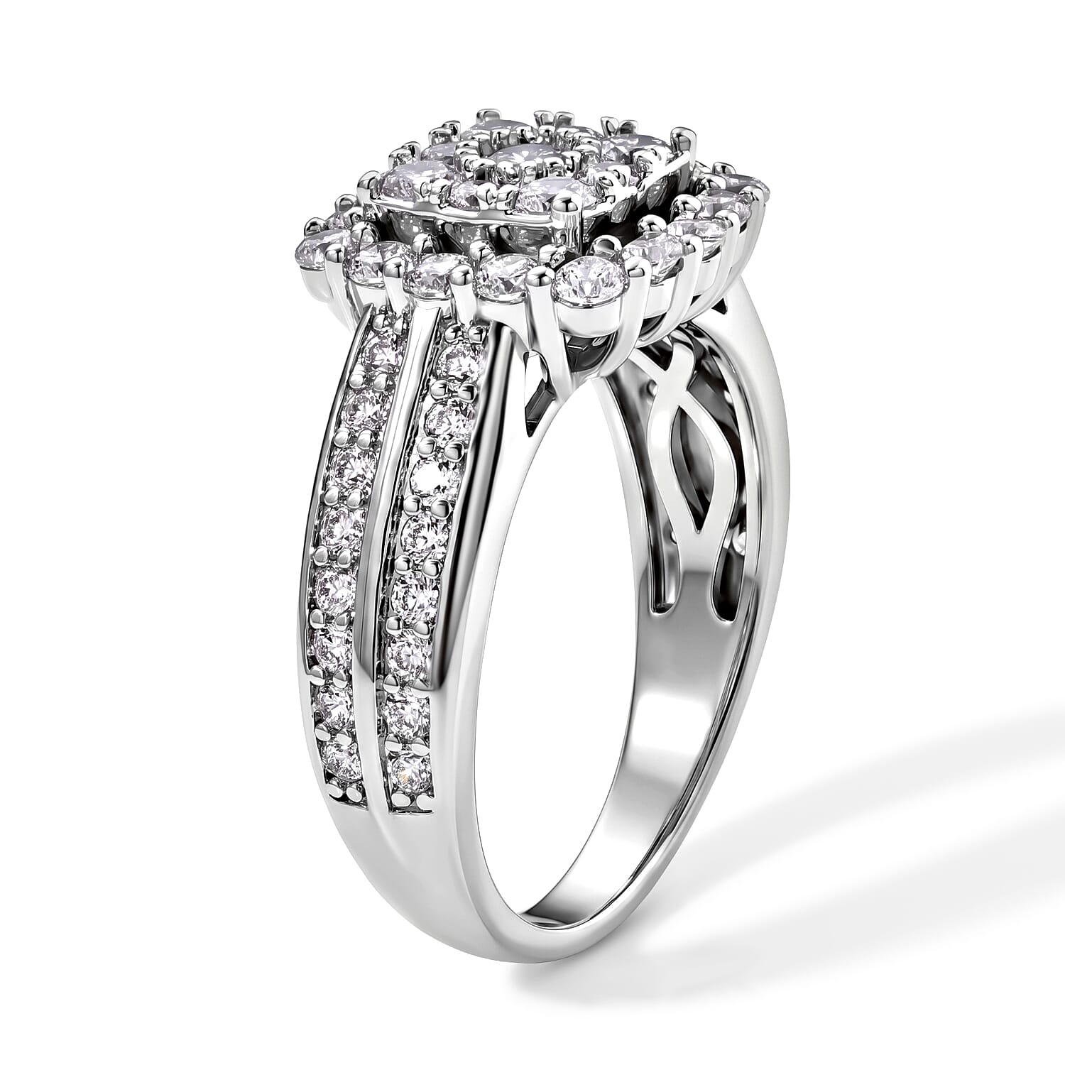 EverTrue Simulated Diamond Victorian Halo Ring in Platinum Bond (Size 6.0)