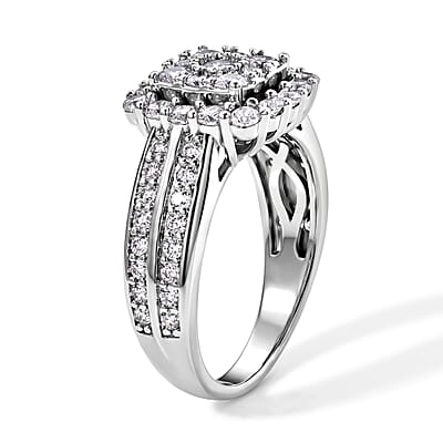 EverTrue Simulated Diamond Victorian Halo Ring in Platinum Bond (Size 6.0)