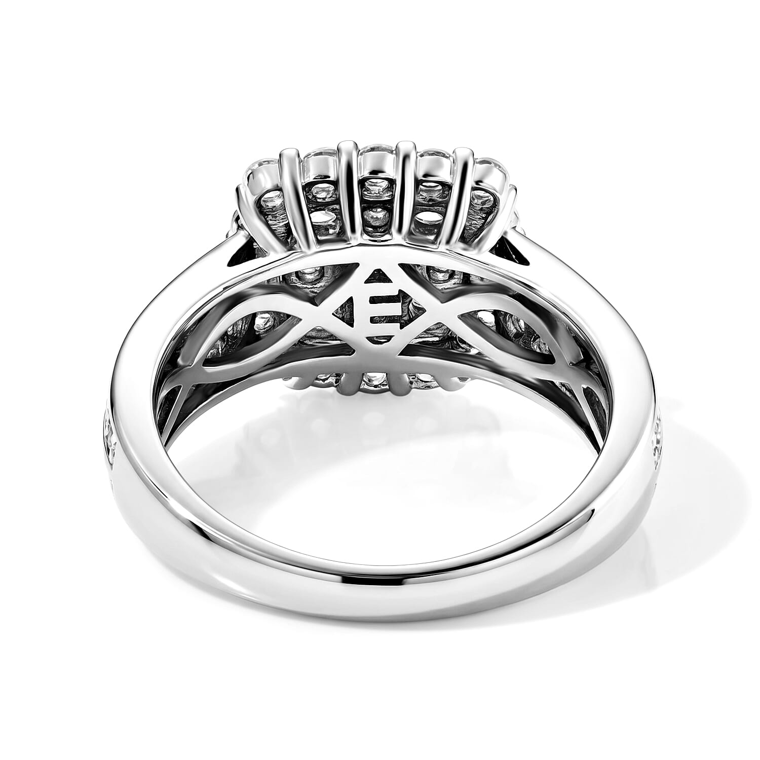 EverTrue Simulated Diamond Victorian Halo Ring in Platinum Bond (Size 6.0)