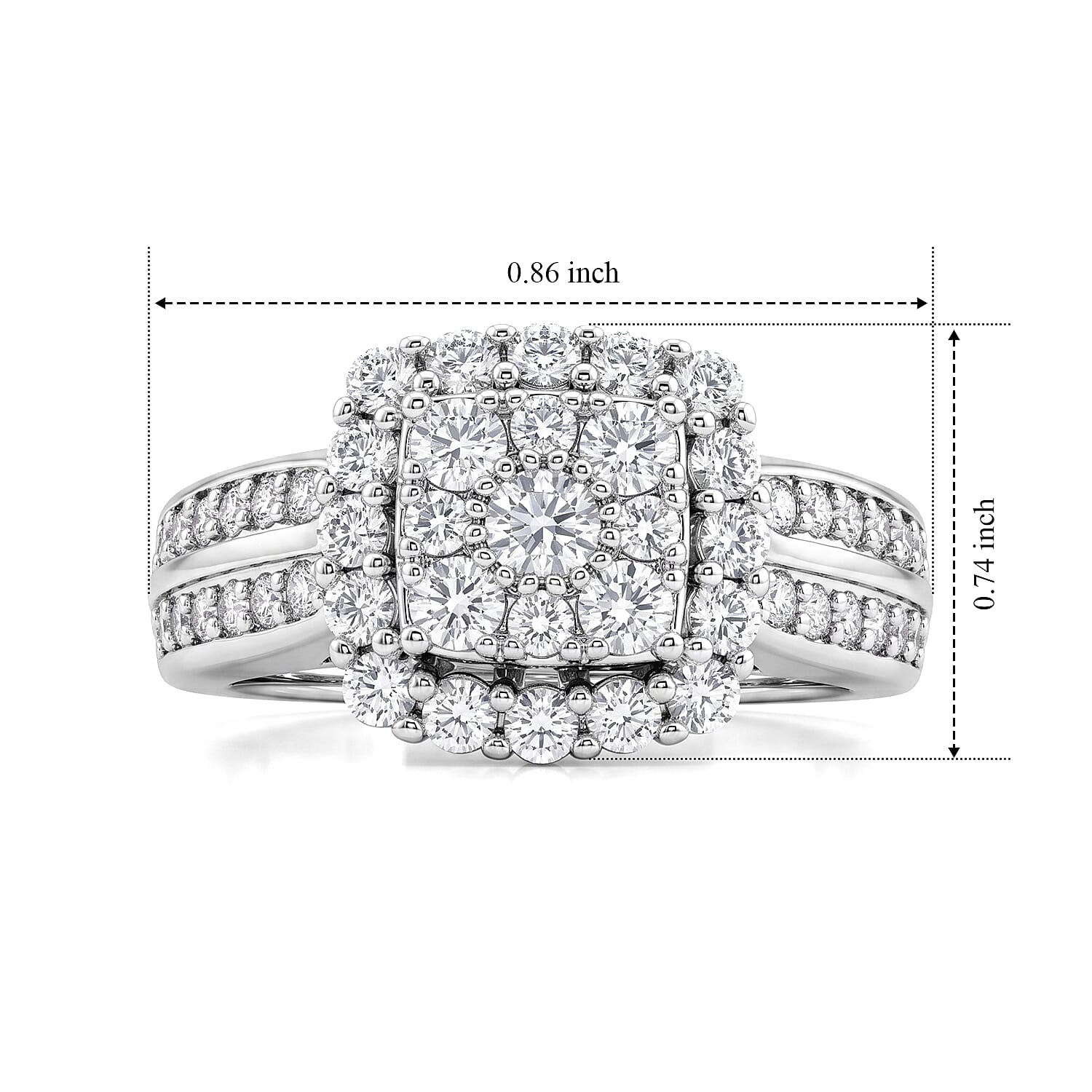 EverTrue Simulated Diamond Victorian Halo Ring in Platinum Bond (Size 6.0)