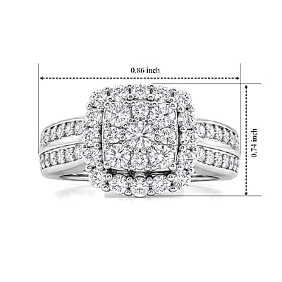 EverTrue Simulated Diamond Victorian Halo Ring in Platinum Bond (Size 6.0)