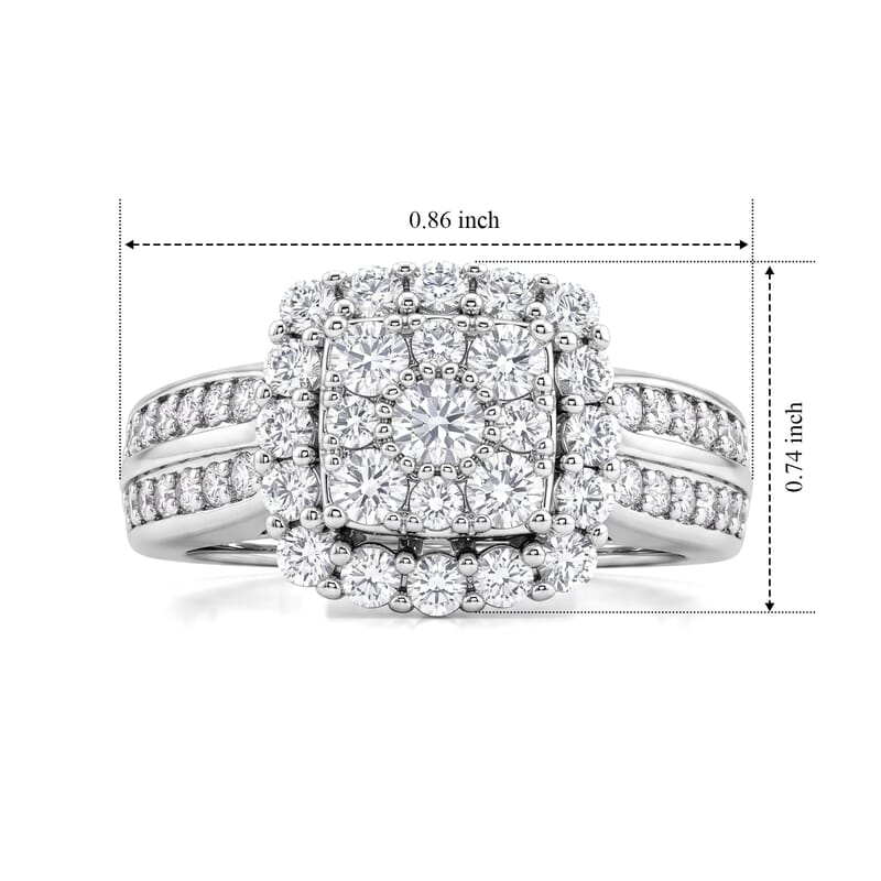 EverTrue Simulated Diamond Victorian Halo Ring in Platinum Bond (Size 7.0)