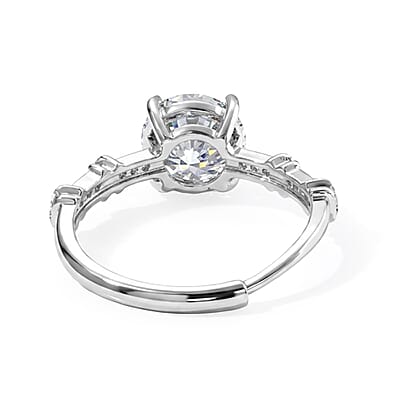 Moissanite and Simulated Diamond 2.20 ctw Ring in Silvertone (Adjustable)