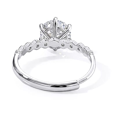 Moissanite and Simulated Diamond 2.20 ctw Ring in Silvertone (Adjustable)