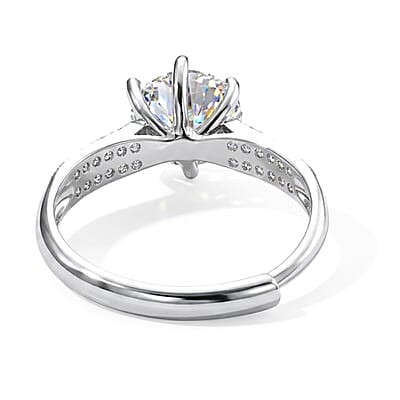 Moissanite and Simulated Diamond 2.40 ctw Ring in Silvertone (Adjustable)
