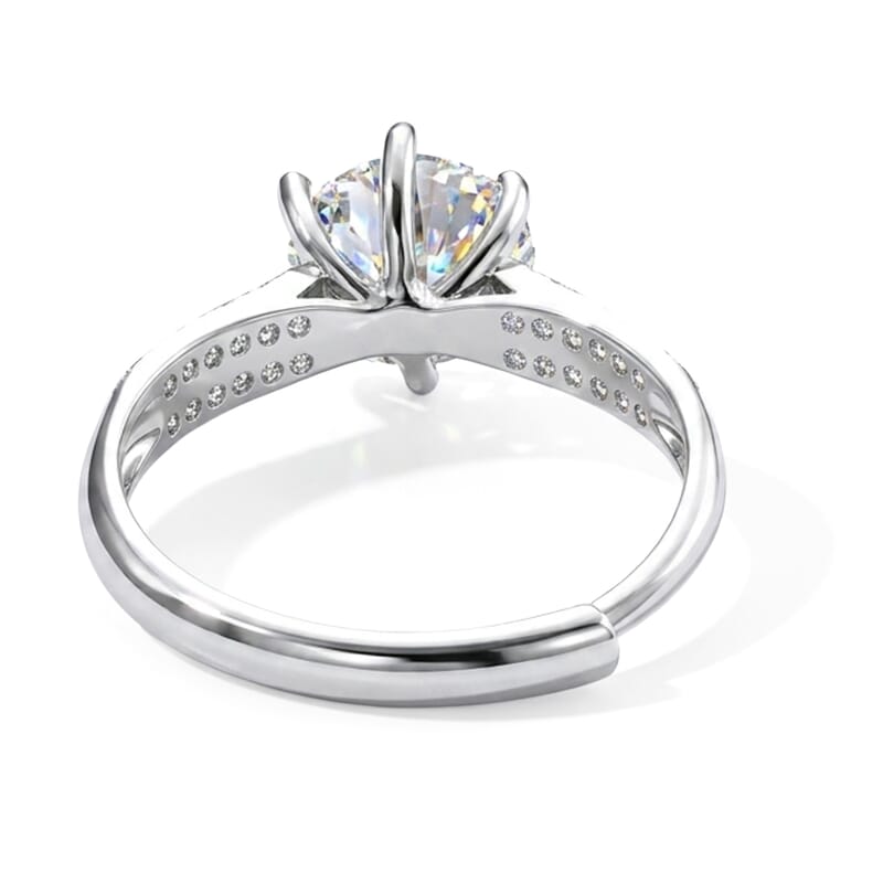 Moissanite and Simulated Diamond 2.40 ctw Ring in Silvertone (Adjustable)