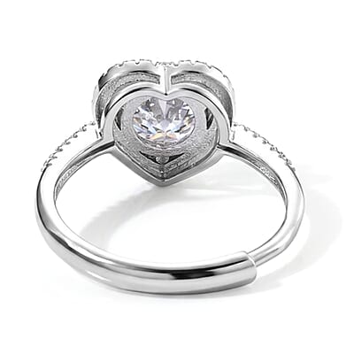 Moissanite and Simulated Diamond 2.40 ctw Ring in Silvertone (Adjustable)