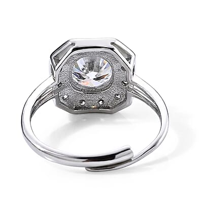 Moissanite and Simulated Diamond 2.40 ctw Ring in Silvertone (Adjustable)