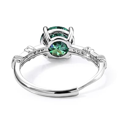 Green Moissanite and Simulated Diamond 2.20 ctw Ring in Silvertone (Adjustable)
