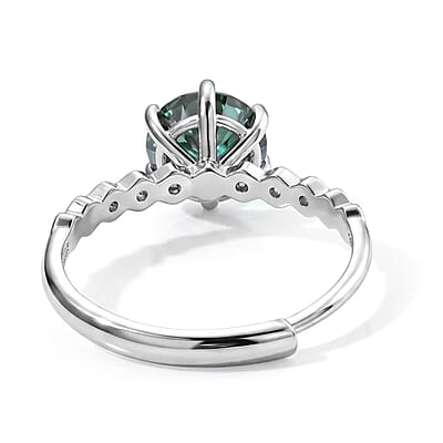 Green Moissanite and Simulated Diamond 2.20 ctw Ring in Silvertone (Adjustable)