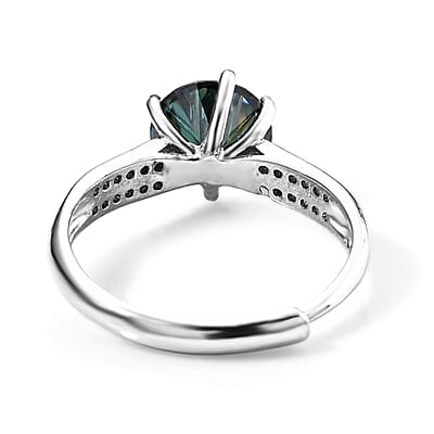 Green Moissanite and Simulated Diamond 2.40 ctw Ring in Silvertone (Adjustable)