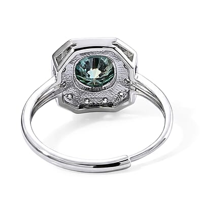 Green Moissanite and Simulated Diamond 2.40 ctw Ring in Silvertone (Adjustable)