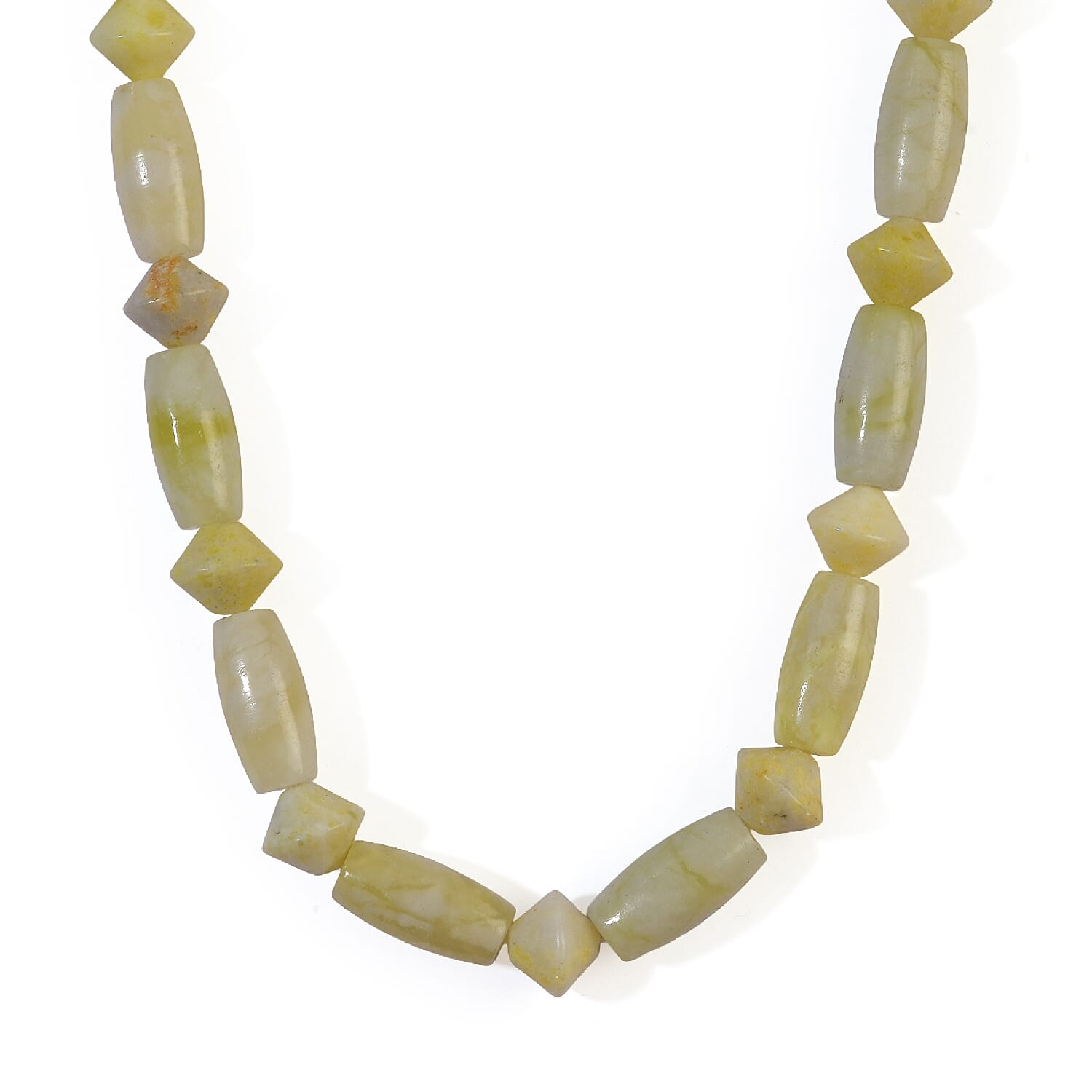 EverTrue Harmony Serpentine and Lemon Jasper 230.00 ctw Beaded Necklace (18 inches) in Platinum Bond