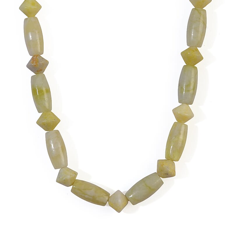 EverTrue Harmony Serpentine and Lemon Jasper 230.00 ctw Beaded Necklace (18 inches) in Platinum Bond