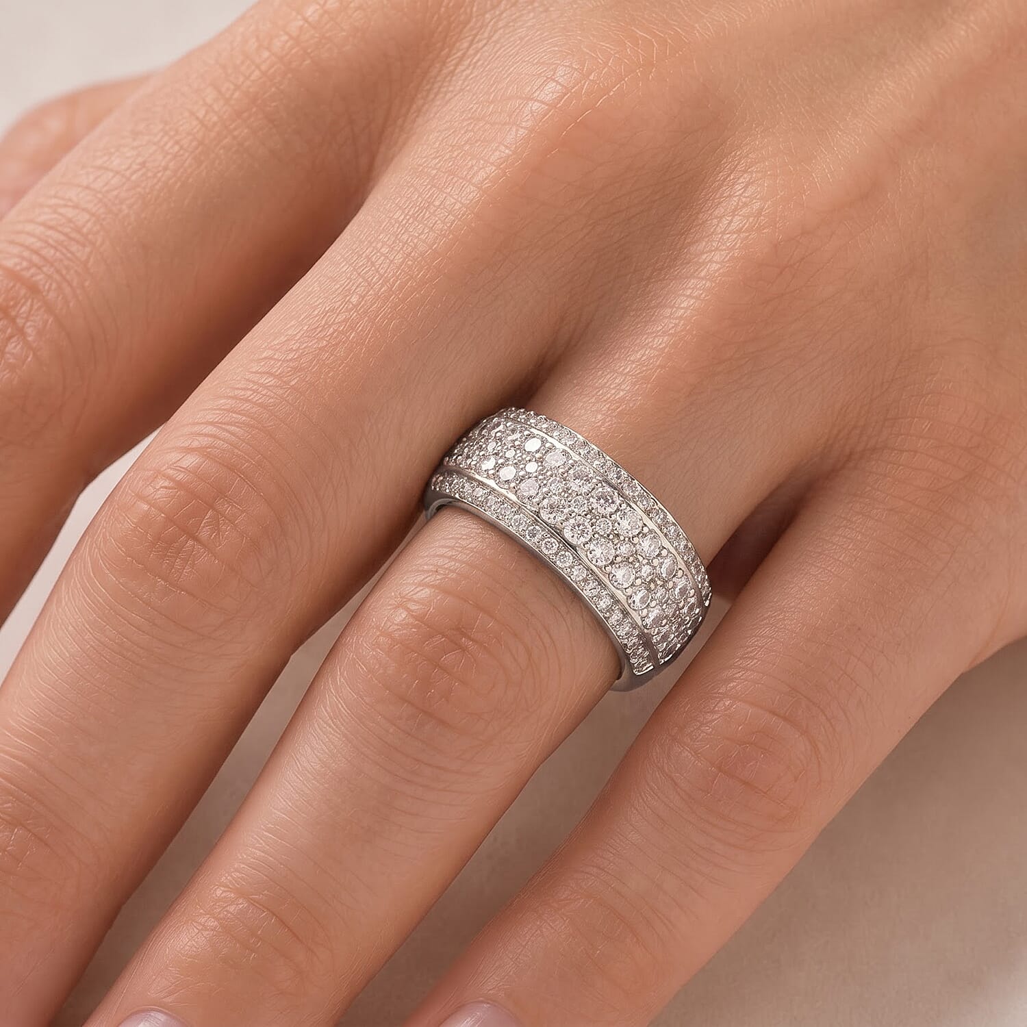 EverTrue Simulated Diamond Dome Band Ring in Platinum Bond (Size 5.0)