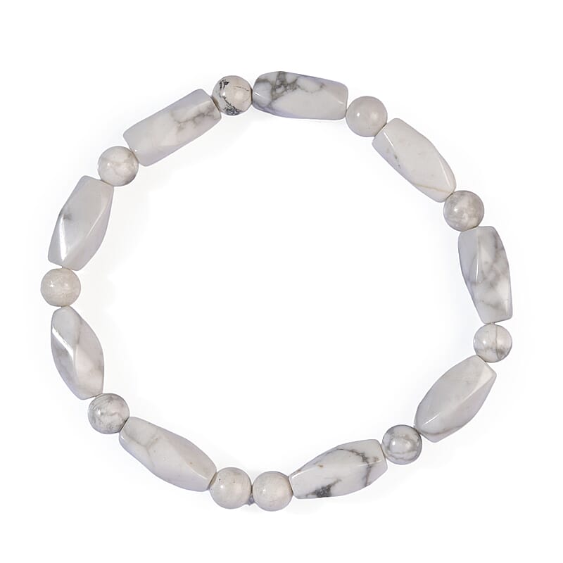 White Howlite 80.00 ctw Beaded Stretch Bracelet