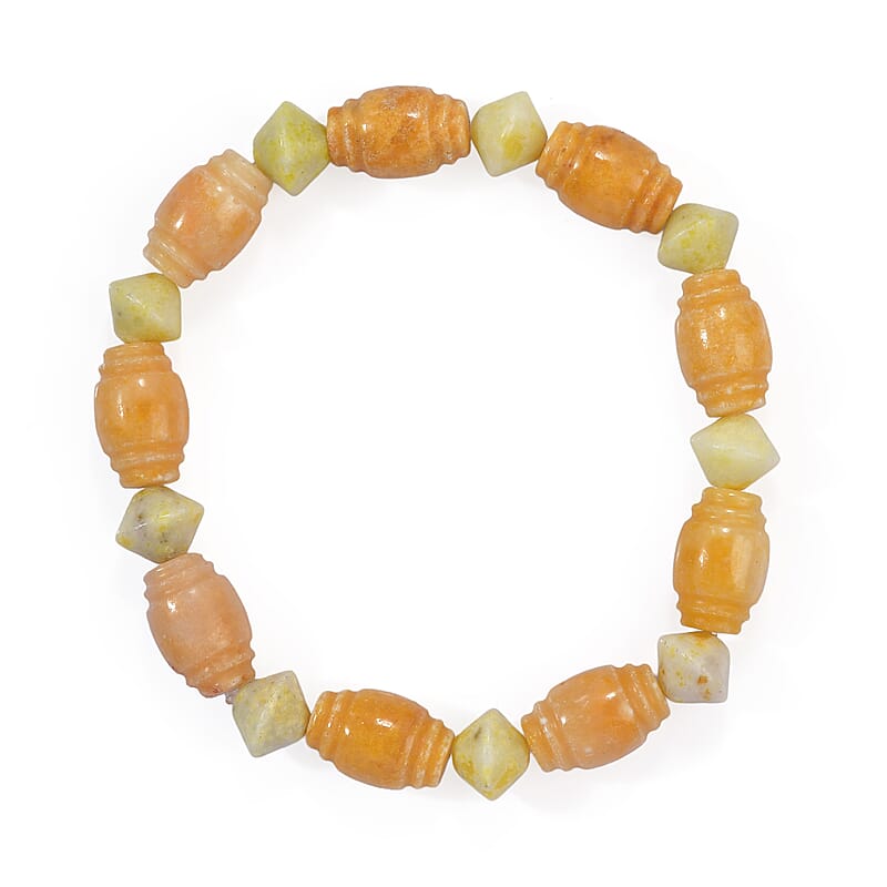 Lemon and Yellow Jasper 140.00 ctw Beaded Stretch Bracelet