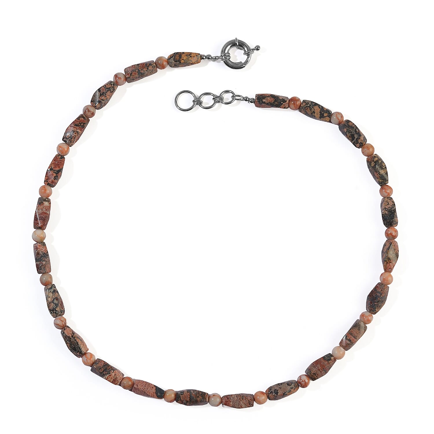 EverTrue Leopard Jasper and Pink Web Jasper 165.00 ctw Beaded Necklace (20 Inches) in Platinum Bond