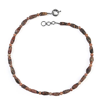 EverTrue Leopard Jasper and Pink Web Jasper 165.00 ctw Beaded Necklace (20 Inches) in Platinum Bond