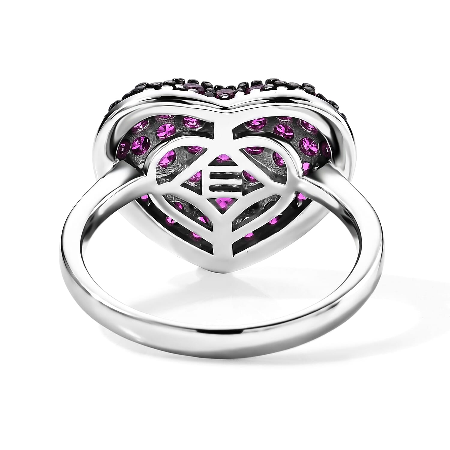 EverTrue Simulated Ruby Diamond Heart Ring in Platinum Bond (Size 5.0)