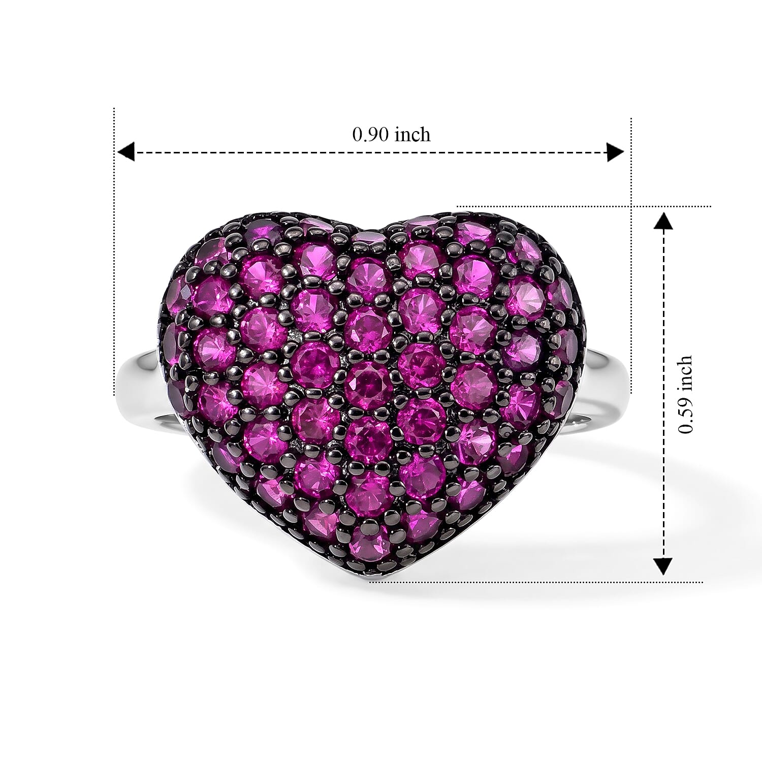 EverTrue Simulated Ruby Diamond Heart Ring in Platinum Bond (Size 5.0)