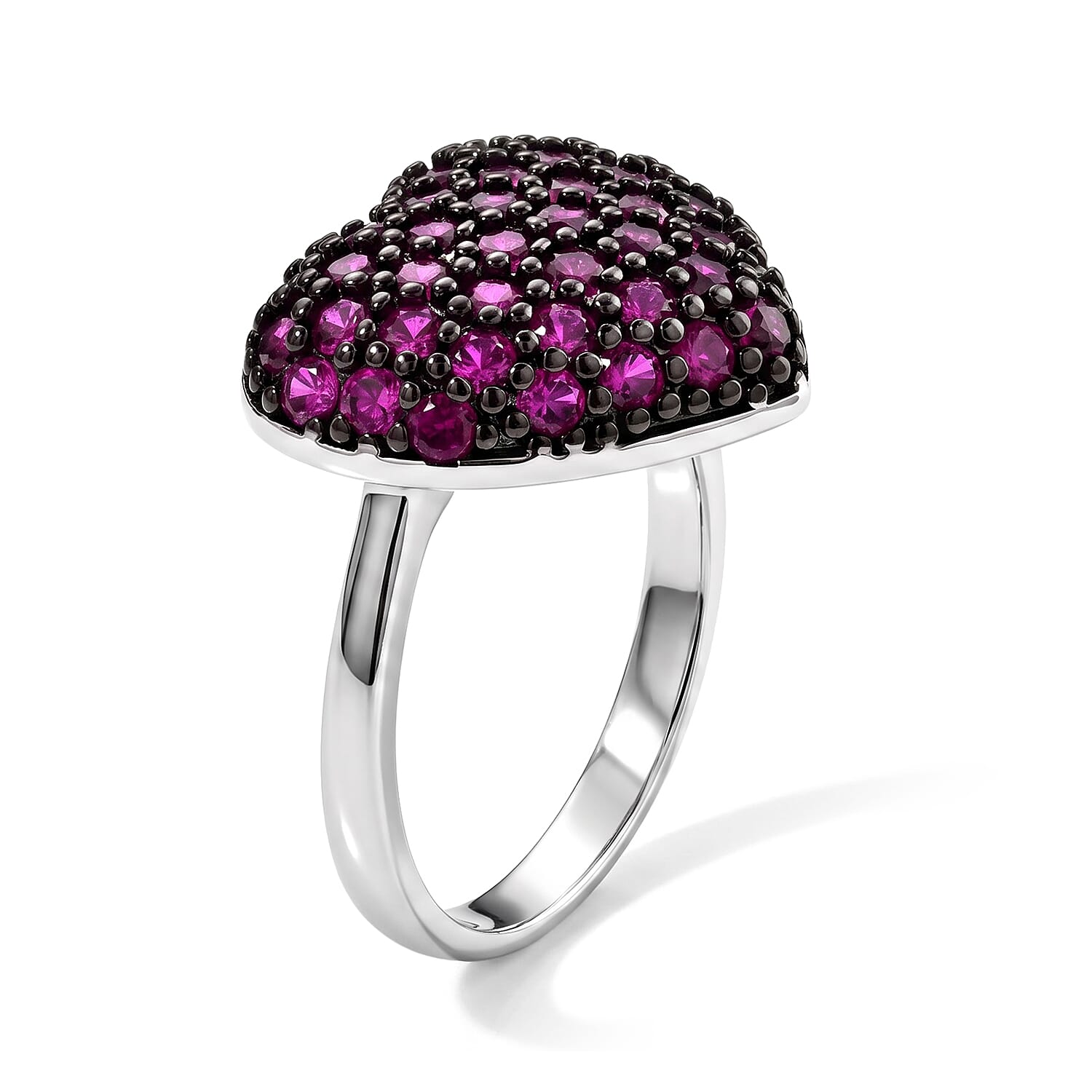EverTrue Simulated Ruby Diamond Heart Ring in Platinum Bond (Size 6.0)