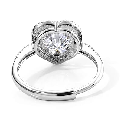 Moissanite and Simulated Diamond 3.40 ctw Ring in Silvertone (Adjustable)