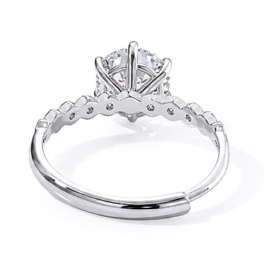 Moissanite and Simulated Diamond 3.40 ctw Ring in Silvertone (Adjustable)