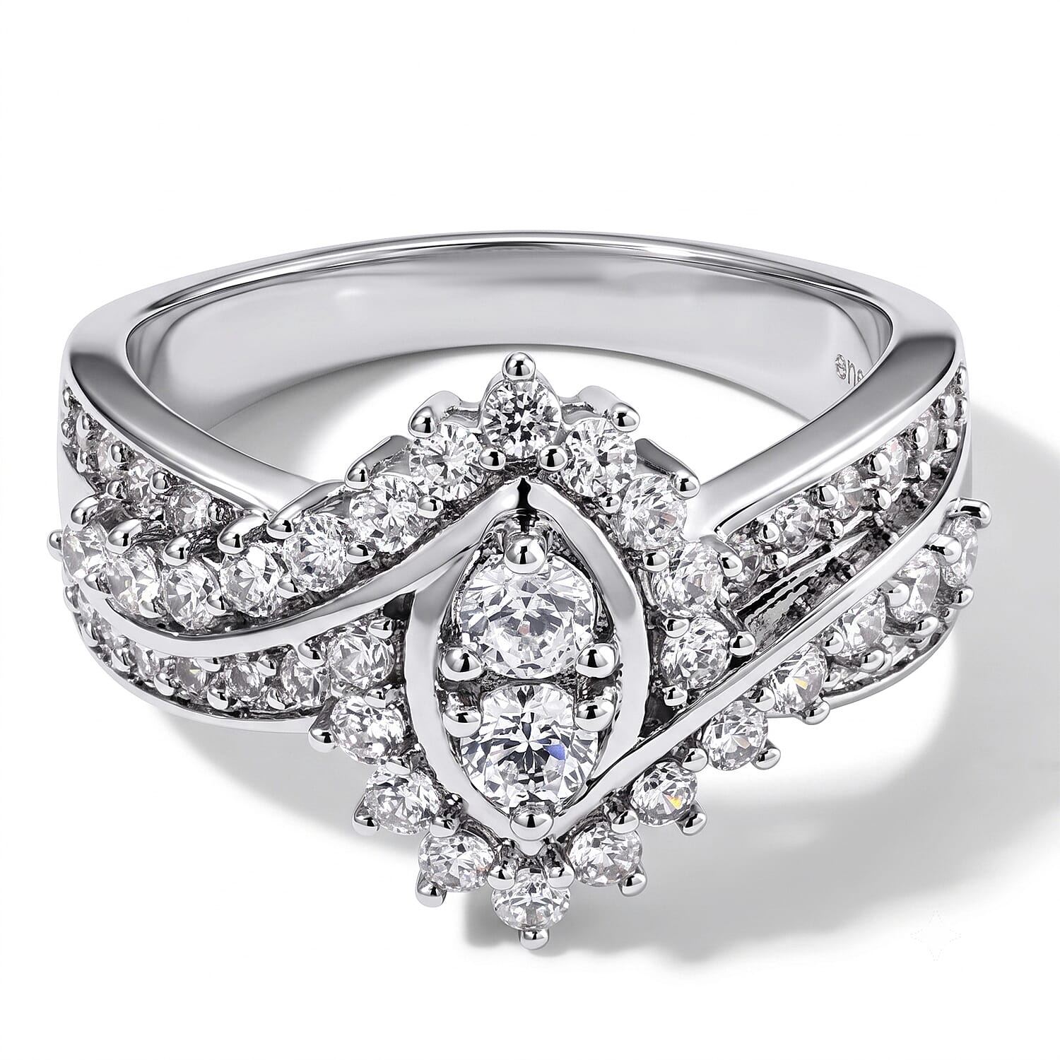 EverTrue Simulated Diamond Marquise Cluster Ring in Silvertone (Size 5.0)
