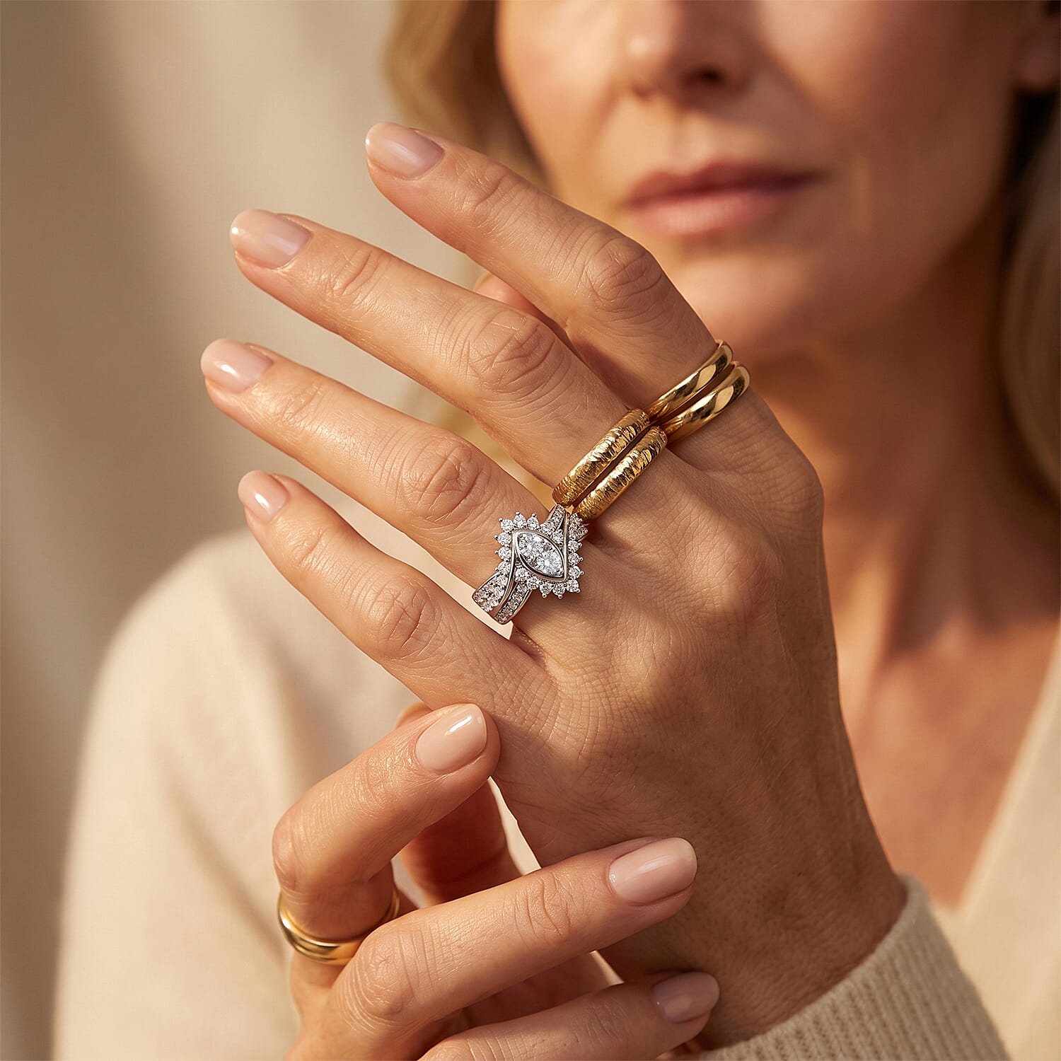 EverTrue Simulated Diamond Marquise Cluster Ring in Silvertone (Size 5.0)