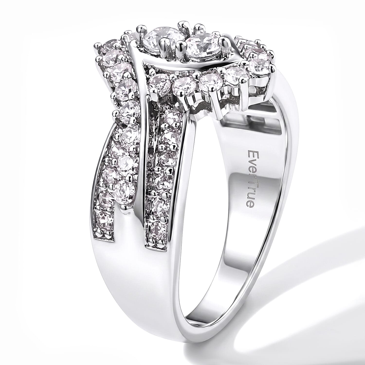 EverTrue Simulated Diamond Marquise Cluster Ring in Silvertone (Size 5.0)