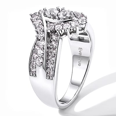 EverTrue Simulated Diamond Marquise Cluster Ring in Silvertone (Size 5.0)