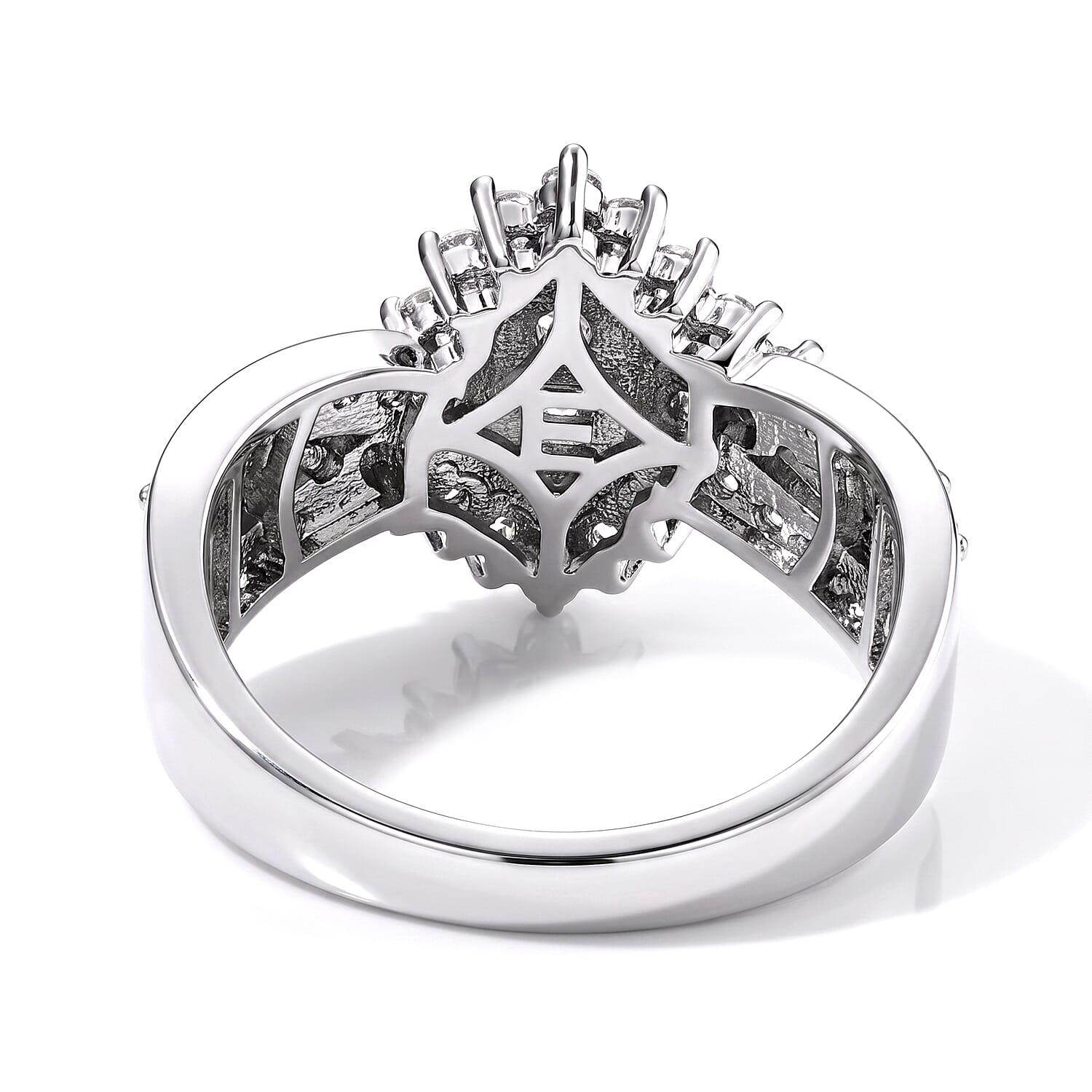 EverTrue Simulated Diamond Marquise Cluster Ring in Silvertone (Size 5.0)