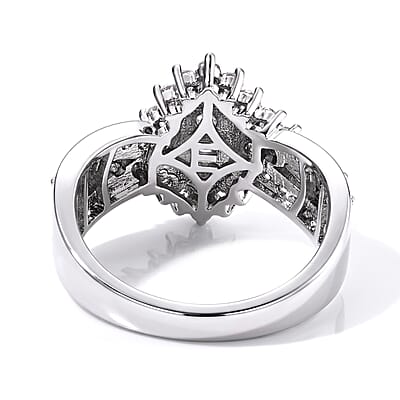 EverTrue Simulated Diamond Marquise Cluster Ring in Silvertone (Size 5.0)
