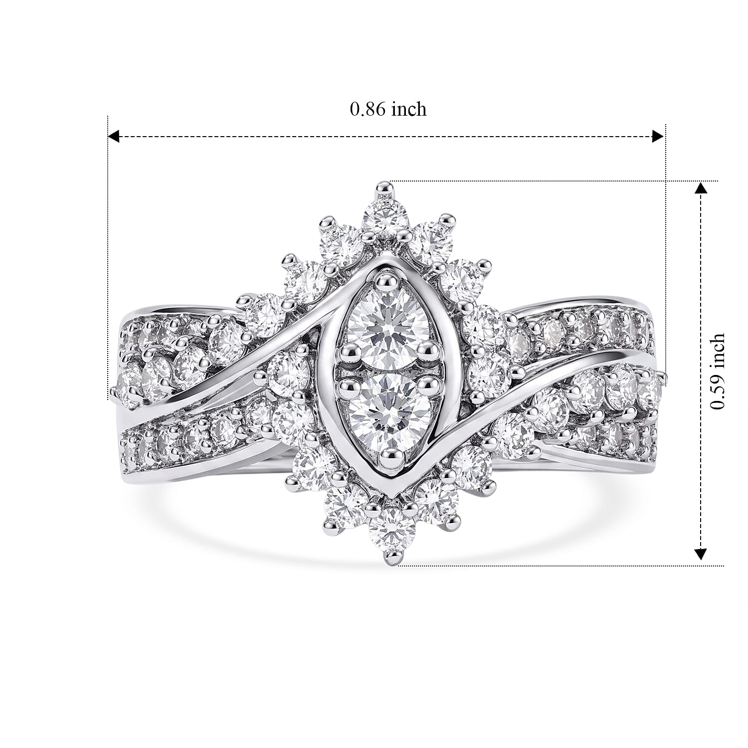 EverTrue Simulated Diamond Marquise Cluster Ring in Silvertone (Size 5.0)