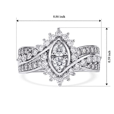 EverTrue Simulated Diamond Marquise Cluster Ring in Silvertone (Size 5.0)