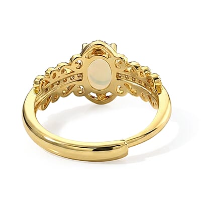 Opal and Simulated Diamond 0.60 ctw Ring in Goldtone (Adjustable)