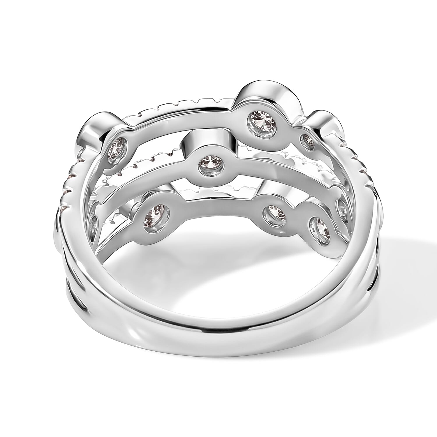 EverTrue Simulated Diamond Floating Cluster Ring in Silvertone (Size 5.0)