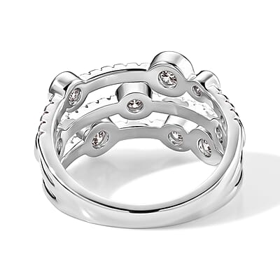 EverTrue Simulated Diamond Floating Cluster Ring in Silvertone (Size 5.0)