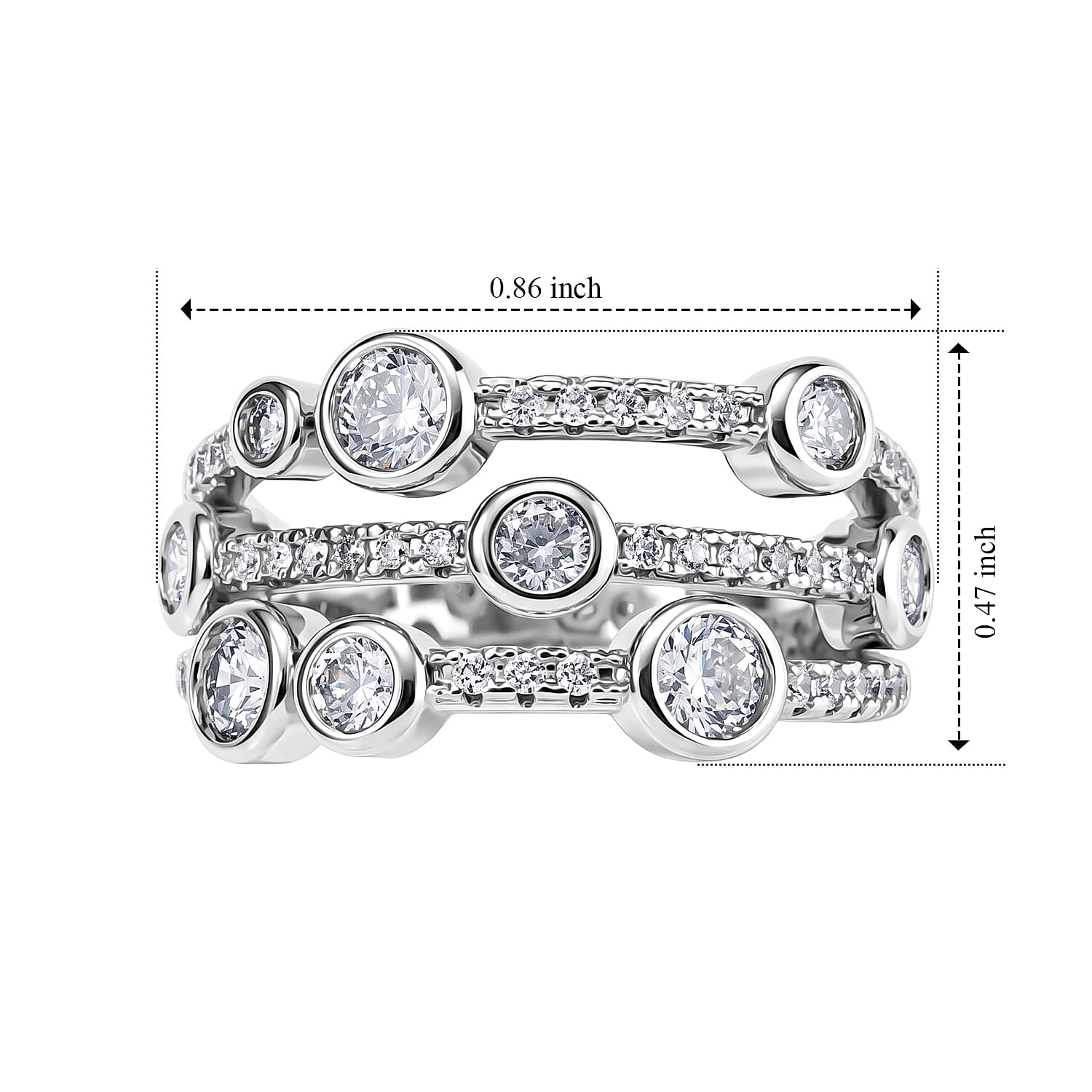 EverTrue Simulated Diamond Floating Cluster Ring in Silvertone (Size 5.0)