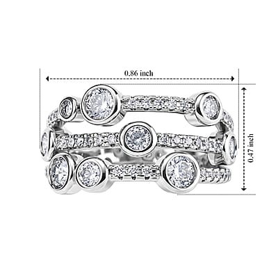 EverTrue Simulated Diamond Floating Cluster Ring in Silvertone (Size 5.0)