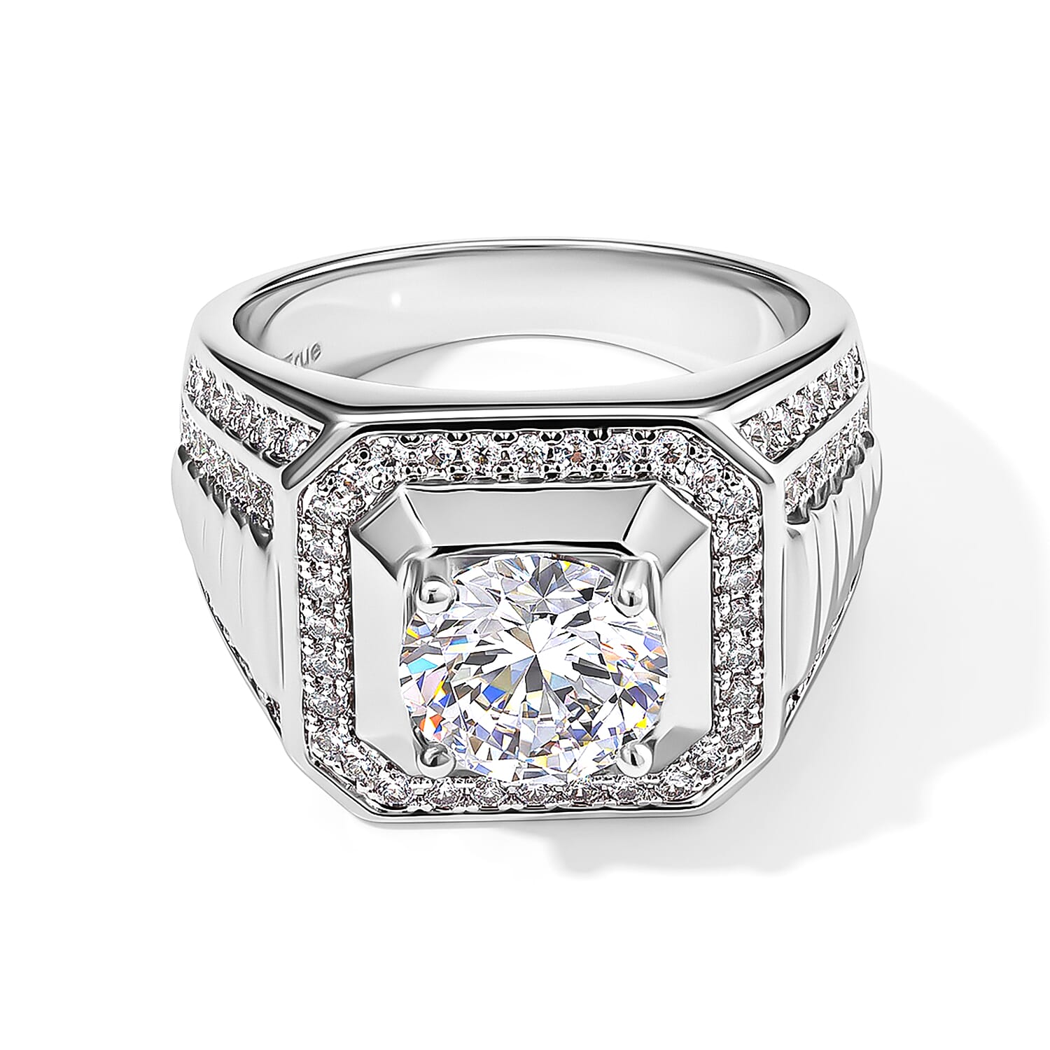 EverTrue Simulated Diamond Signet Ring in Silvertone (Size 5.0)