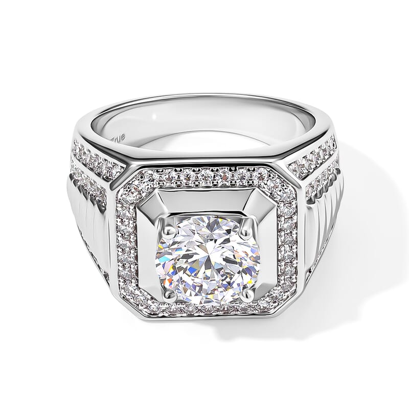 EverTrue Simulated Diamond Signet Ring in Silvertone (Size 5.0)
