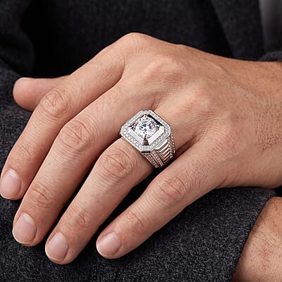 EverTrue Simulated Diamond Signet Ring in Silvertone (Size 5.0)